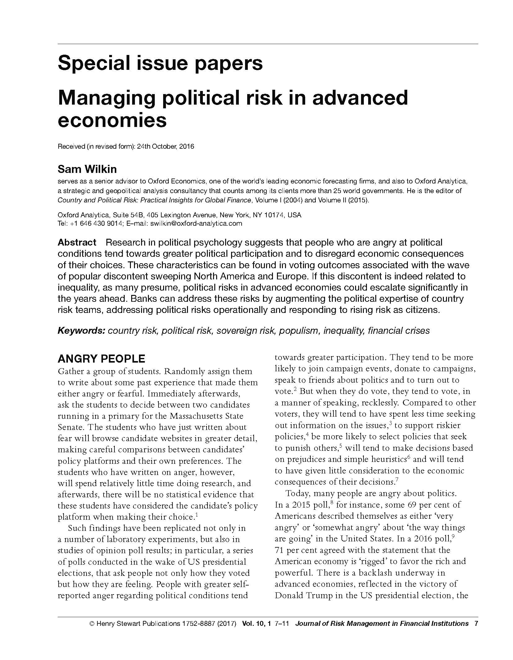 Political Risk Chile Managing political risk in advanced economies - Henry Stewart Publications